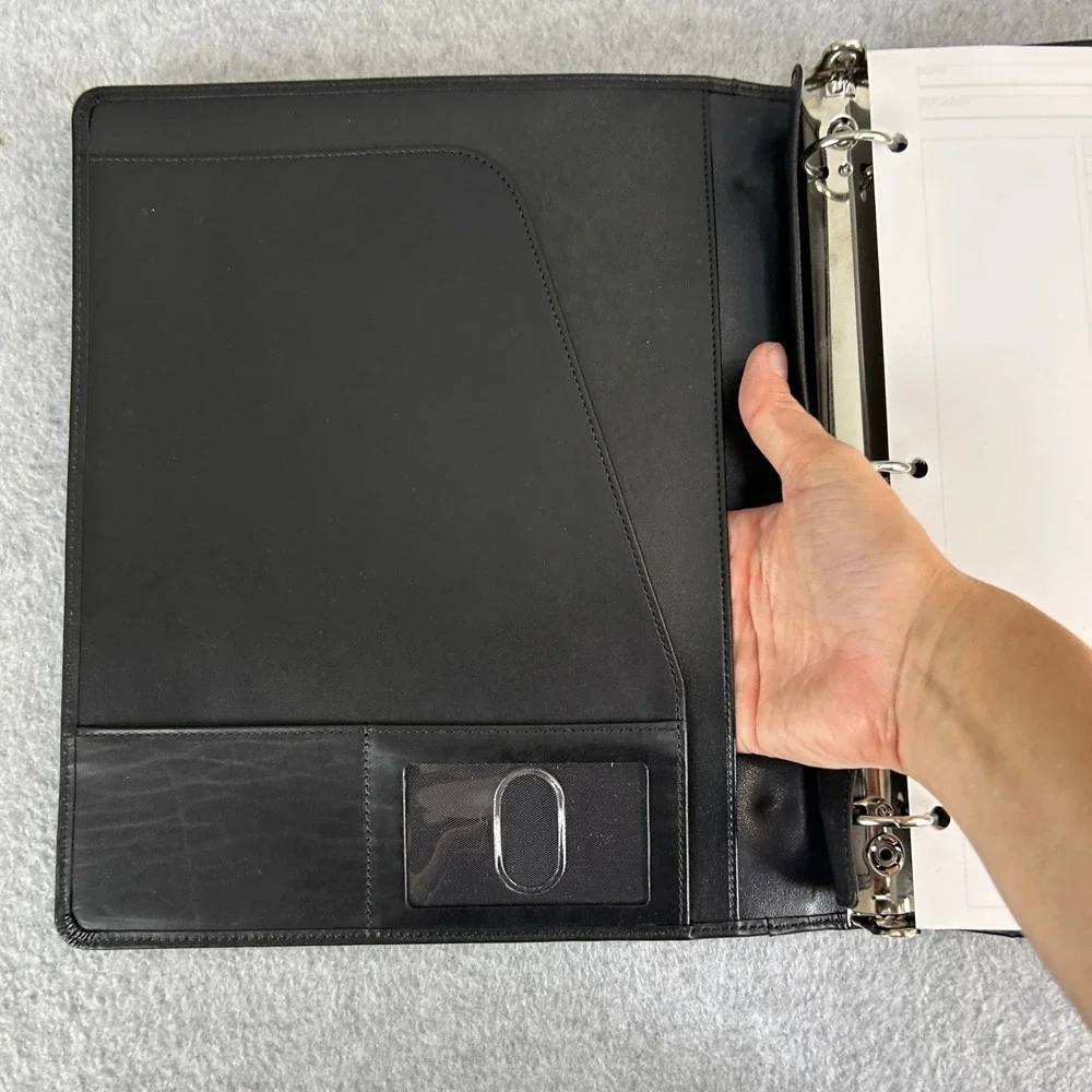 Levenger Leather 3-Ring Binder Organizer Black Refill Paper Box Dust Bag Large